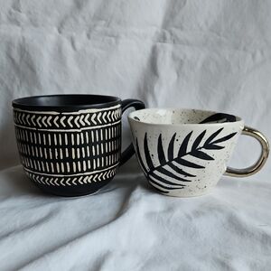 The Old Pottery Black and White Patterned Mugs.